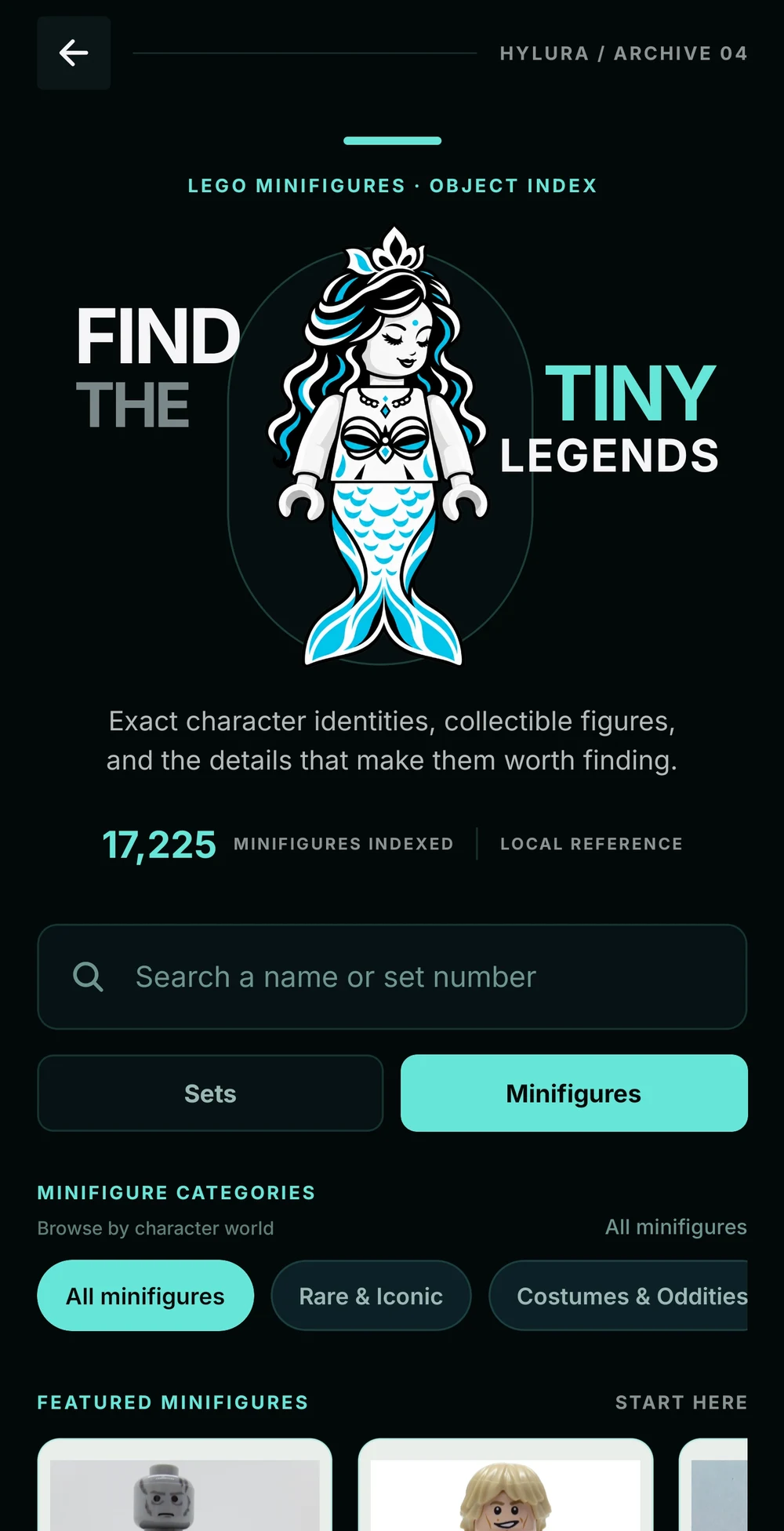 Hylura LEGO minifigure index with its mermaid minifigure artwork